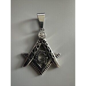 Men's Free Mason Stainless Steel Freemason Symbol Masonic Pendant Cubic Zirconia